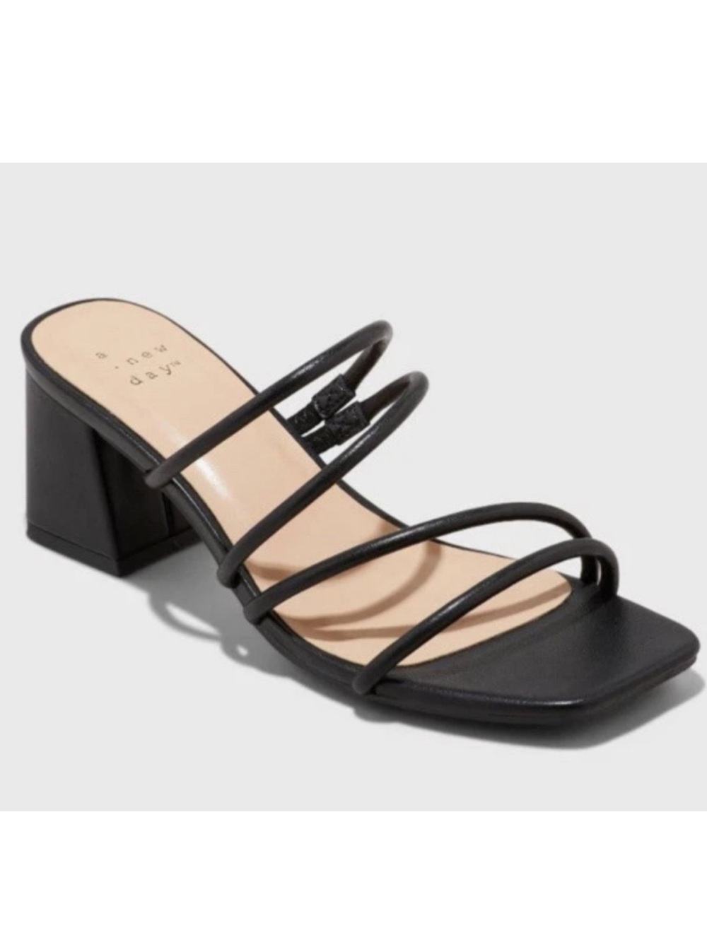 A New Day Blakely Black Strappy Mule Block Heel Sandals